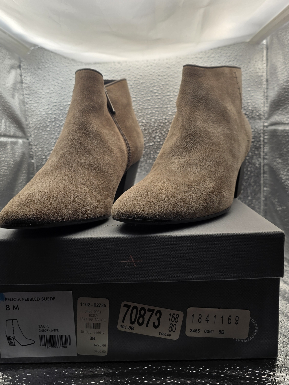 Aquatalia Taupe Pebbled Suede Ankle Boots